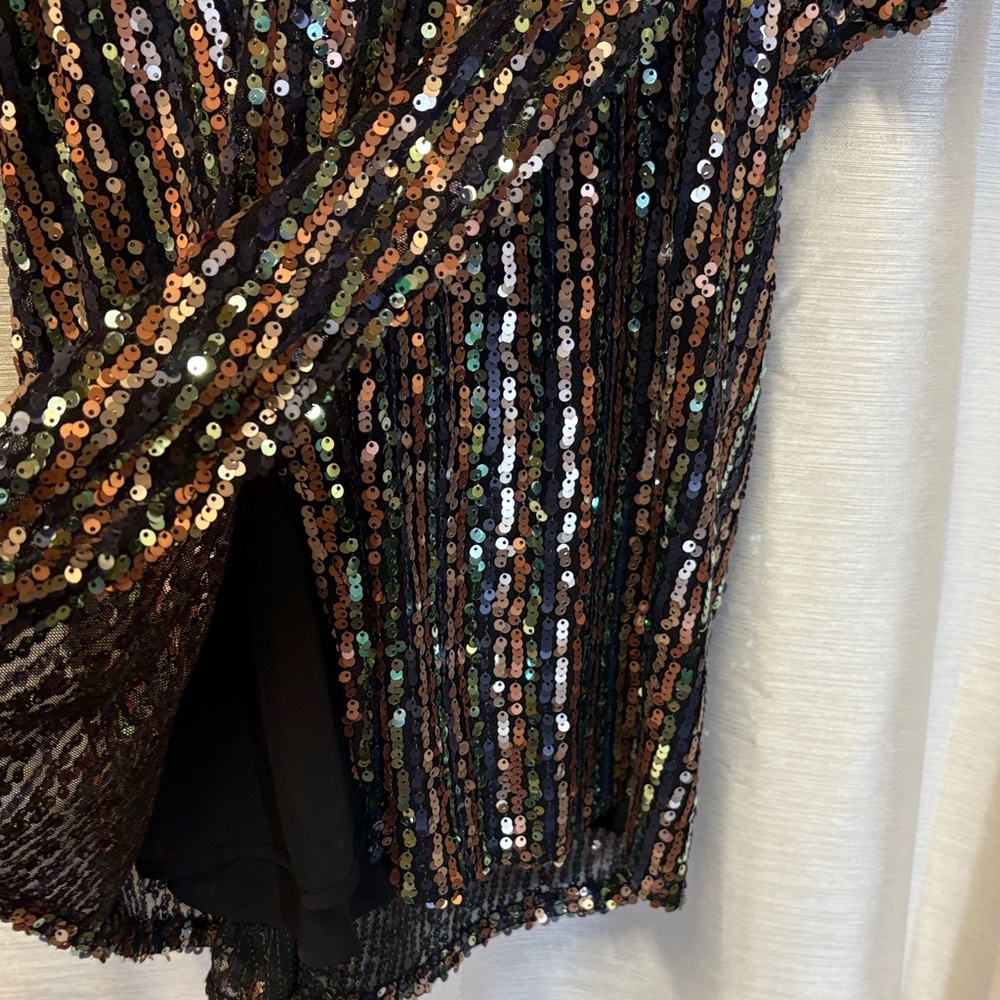 Karlie Black & Rose Gold Sequin Dress V-Neck Dolman Sleeve Medium Party Cocktail - Picture 11 of 15